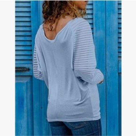 V Neck Striped Sheer Mesh Blouse - Picture 2 of 2